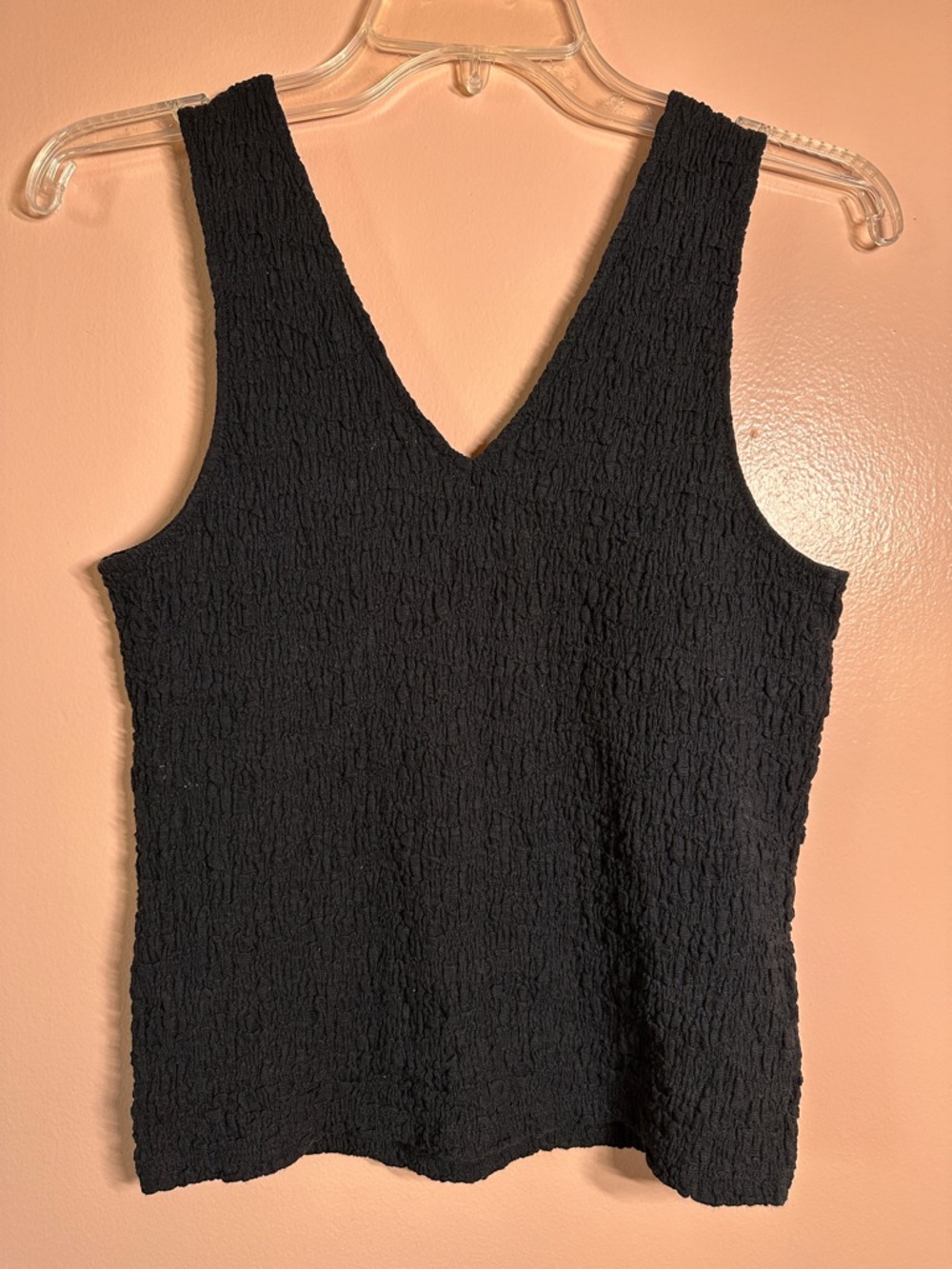 Cotton Blend Textured Lightweight Black V-Neck Tank
